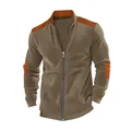 Lässige Herrenjacke im US-Stil mit Reißverschluss und khakifarbenen Orange-Farbeinsätzen - S / Oberteile / Kaffeebraun