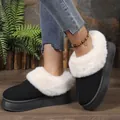 Détail de bottes de neige à plateforme noires pour femmes avec bordure en fourrure blanche - Noir