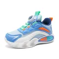 Boys breathable mesh sports shoes with rotary buckle in blue and white lightweight design - Light Denim Blue