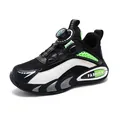Black and white breathable mesh boys' sports shoe with green accents and rotary dial - Fluorescent Green