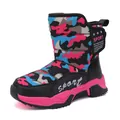 Botas de nieve para niños con camuflaje rosa y azul y forro cálido - Negro/Rojo rosa