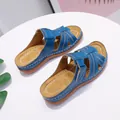 Comfortable blue women's casual platform sandals with elegant decorative cut-outs - 35 / Blue
