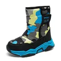 Children's warm camouflage snow boots with thick plush lining and anti-slip blue sole - Sky Blue