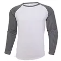 Slim fit round neck long sleeve T-shirt for men featuring grey ribbed raglan sleeves. - 2XL / Tops / White with Gray Sleeve