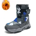 Boys and girls camouflage snow boots for winter featuring warm fleece lining and sturdy soles - Gray