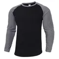 Men's slim fit long-sleeve ribbed T-shirt with grey raglan sleeves and black body - S / Tops / Black/Gray Sleeve