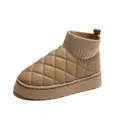 Warm winter platform snow boots featuring quilted leather upper and ribbed knit collar - 36 / Brown