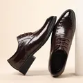Eleganti scarpe da lavoro da uomo in pelle marrone scuro con design a punta e lacci - 38 / Stile Business in Pile Caldo (1685M-3) / Marrone