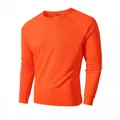 Men's slim fit round neck long sleeve shirt in vibrant orange breathable mesh fabric. - M / Tops / Orange