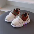 Baskets à LED confortables pour enfants avec empiècements contrastés blanc et marron - Kaki