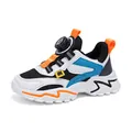Scarpe da corsa per bambini con mesh traspirante e fibbia girevole in bianco e blu - 28 / Stile a Rete / Nero & Arancione