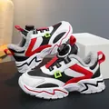 Boys' winter sneakers with warm fur lining and convenient knob closure in red and white - Black Red