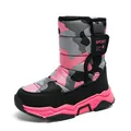 Botas de nieve de camuflaje para niños en rosa y negro con suela antideslizante cálida - Rosa rojo