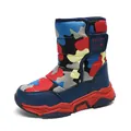 Botas de nieve de invierno con camuflaje para niños y suela antideslizante roja y azul - Azul Oscuro Rojo
