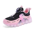 Atmungsaktive pink-schwarze Mädchen-Sneaker mit klobiger Jelly-Sohle und Drehverschluss - 28 / Schwarz & Rosa (Netzoberfläche)