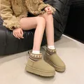 Khaki winter snow boots for women featuring vintage patterned ankle cuffs and thick soles - 36 / Khaki