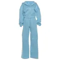 Ensemble de survêtement bleu clair pour femmes avec sweat à capuche zippé et pantalon large - Bleu