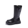 Black mid-calf boots for girls with buckle detail and thick lug sole - Size 26 Inner Length 16.5CM / Black