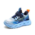 Breathable blue and white boys athletic shoes with stylish flame dragon graphics and soft sole - 30 / Light Moon Blue