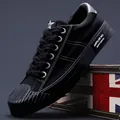 Classic black men's casual canvas sneakers with textured rubber toe cap and flat sole - 38 / All Black Gray (24852)