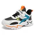 Breathable kids mesh sneakers in white and blue featuring orange accents and velcro strap - 28 / Black Orange Leather Surface
