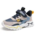 Breathable mesh sneakers for kids with anti-slip soft sole and hook-and-loop closure - 28 / Dark Blue Leather Surface