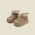 Warm khaki baby snow boots featuring soft plush lining and convenient side zipper - Size 19/Inner Length 14.5cm / Khaki
