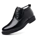 Classic men's black high-top business leather boots with warm white fleece lining for winter - 38 / Black Fleece Lined