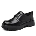 Chaussures derby classiques en cuir noir pour hommes avec semelle crantée style britannique - Noir