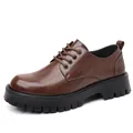 Chaussures Derby classiques en cuir marron pour hommes avec semelle crantée noire - Marron
