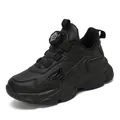 Atmungsaktive, ganz schwarze Sport-Papa-Schuhe für Jungen mit Drehverschluss-System - 31 / Schwarz Leder