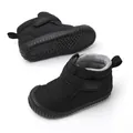 Close-up view of black children's winter snow boots with thick warm fleece lining - 19 / Black