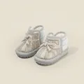 Warm silver baby girl winter snow boots decorated with sparkling pearls and bow - Size 15 (Inner Length 12.0cm) / Silver