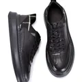 Men's black leather platform sneakers with lace-up design and plaid details - 38 / Black