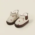 Warme cremefarbene Kinder-Schneestiefel mit Kirschmuster und Plüschfutter - Beige