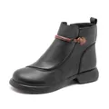Black leather ankle boots for women with warm lining and decorative heart strap - 38 / Black