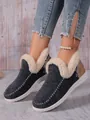 Gros plan de bottes de neige grises pour femmes avec doublure en fausse fourrure - Gris foncé
