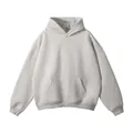 Minimalist light gray men's hooded sweatshirt with kangaroo pocket and no strings - Mixed Grey