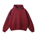 Front view of wine red oversized hoodie without drawstring showing texture and pocket - Burgundy