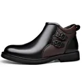 Stivali Martin da uomo in pelle con doppie fibbie e design patchwork marrone - 38 / Nero