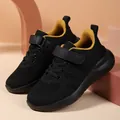 Breathable mesh children's running shoes in black with vibrant yellow lining for girls - 28 / Black & Gold