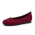 Detailed side view of maroon knitted round toe flat shoes for women with a comfortable black sole. - One Size / Burgundy