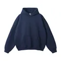 Front view of men's oversized navy blue hoodie with pocket and no drawstring - Navy Blue