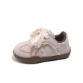 Scarpe da ginnastica per bambini in rosa antico con dettagli in pizzo e suole marroni - Rosa