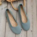Detail of breathable blue-grey knit round toe flat shoes with soft cushioned insoles. - Light Blue