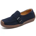 Mocassini da donna in pelle scamosciata blu navy con fibbia e suola strutturata - 35 / Blu