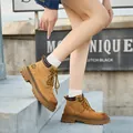 High-quality genuine leather yellow boots in classic British martin style for autumn - 35 / Fleece Lined Style (72791) / Yellow
