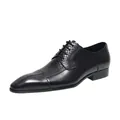 Elegant black genuine leather men's Oxford dress shoes with snakeskin embossed pattern - 37 / Black