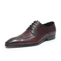 Professional men's pointed-toe leather dress shoes with snake-skin embossing in burgundy - 37 / Burgundy