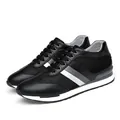 Men's black breathable sneakers with 8cm invisible height increase and white stripes. - 38 / Black Mesh